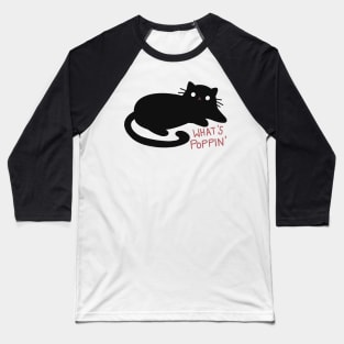 Black Cat “What’s Poppin“ Design | Cat Lover Gifts | Kawaii Handmade Illustration | By Atelier Serakara Baseball T-Shirt
